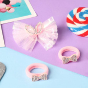 Набор для волос розвый "Лола" ((2 резинки, 1 зажим) бантики ушки, 2 см, розовый)
