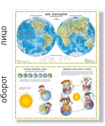 Карта ДИ ЭМ БИ Мир. Физическая карта. Полушария (география/57 х 37 см/настольная/ глянцевая ламинация/ масшт. 1:73М/ капсулированная)