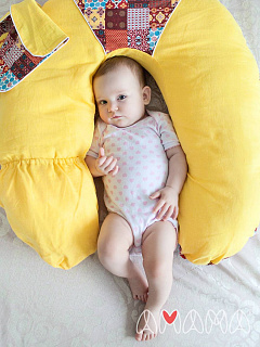 Подушка для беременных и кормления эргономичная АМАМА "Слон Радостный" желтый отделка 1039 