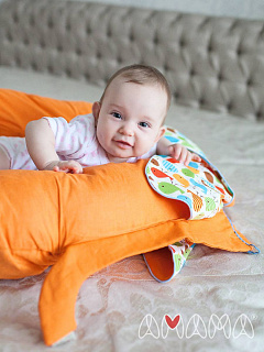 Подушка для беременных и кормления эргономичная АМАМА "Слон Радостный" оранжевый отделка 1093 